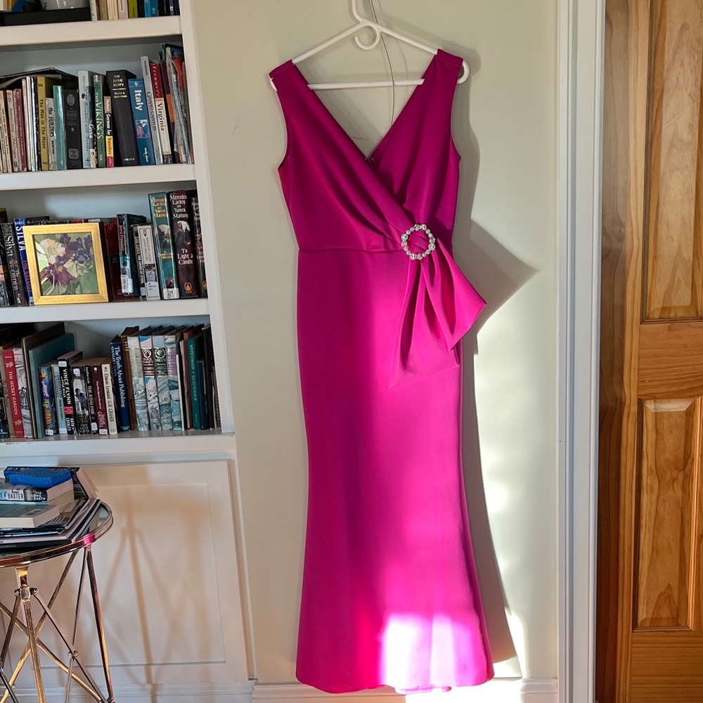 Chic Fuchsia Gown with Embellished Waist